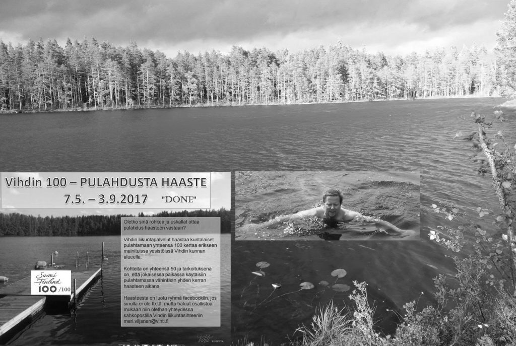 Tapio Lankinen suoriutui vuonna 2017 pulhadushaasteesta, viimeinen 100 pulahdus oli Kämmenlammella